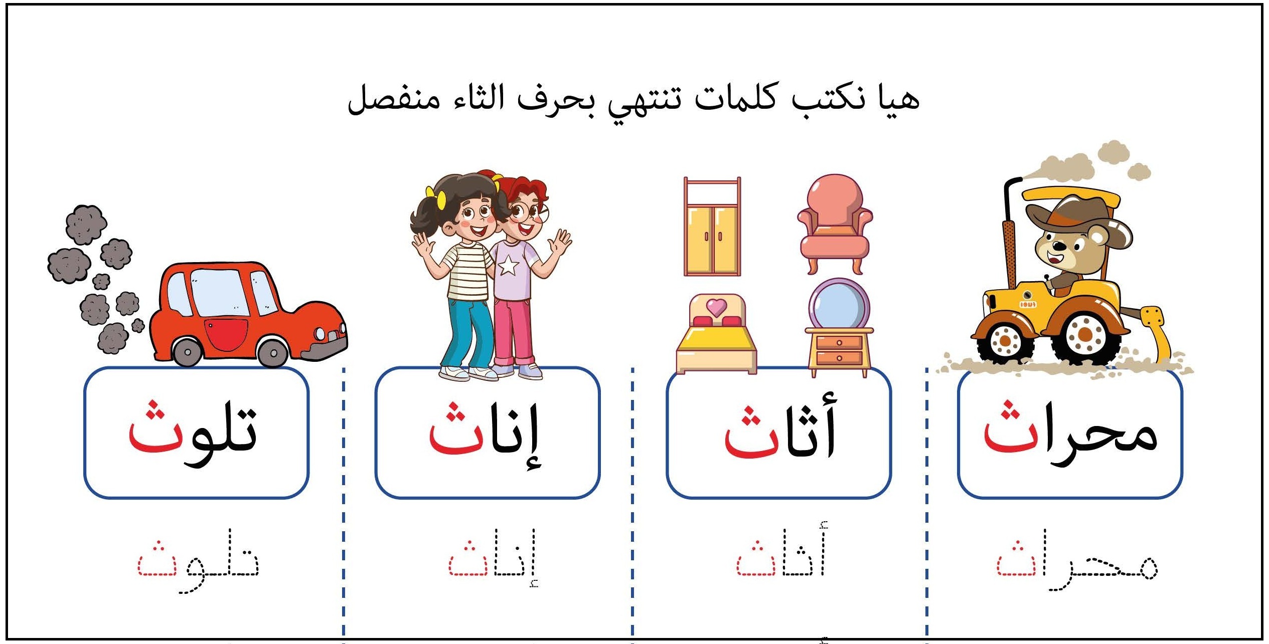 كلمات تنتهي بحرف الثاء منفصل