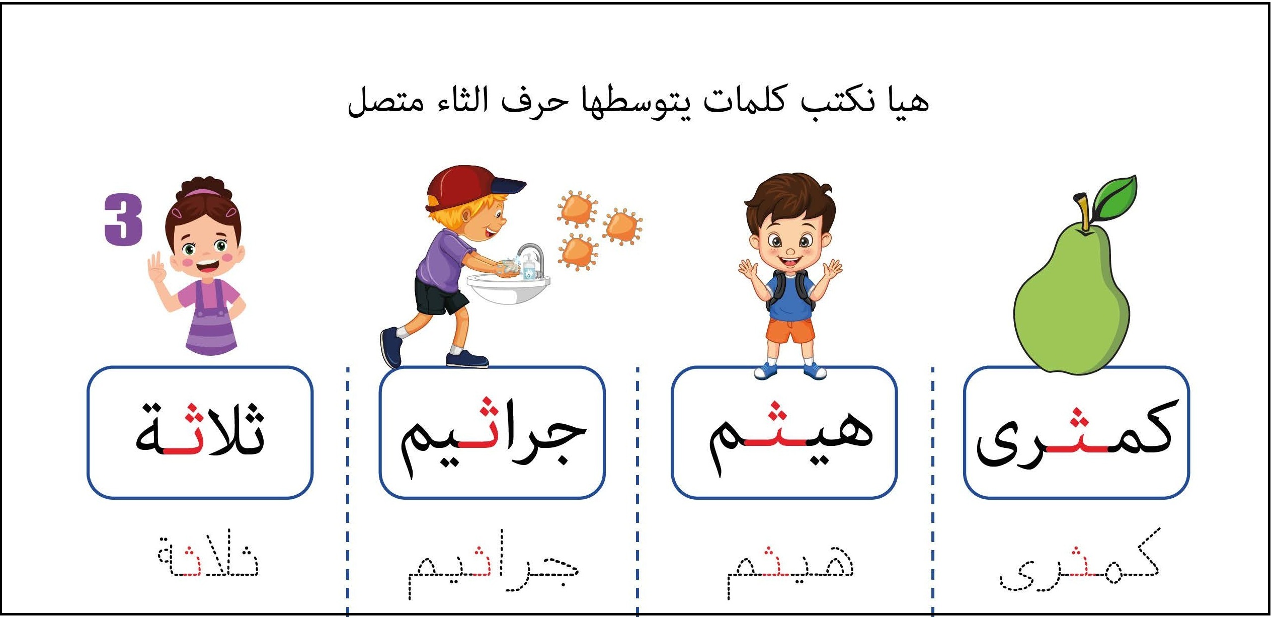 كلمات يتوسطها بحرف الثاء متصل