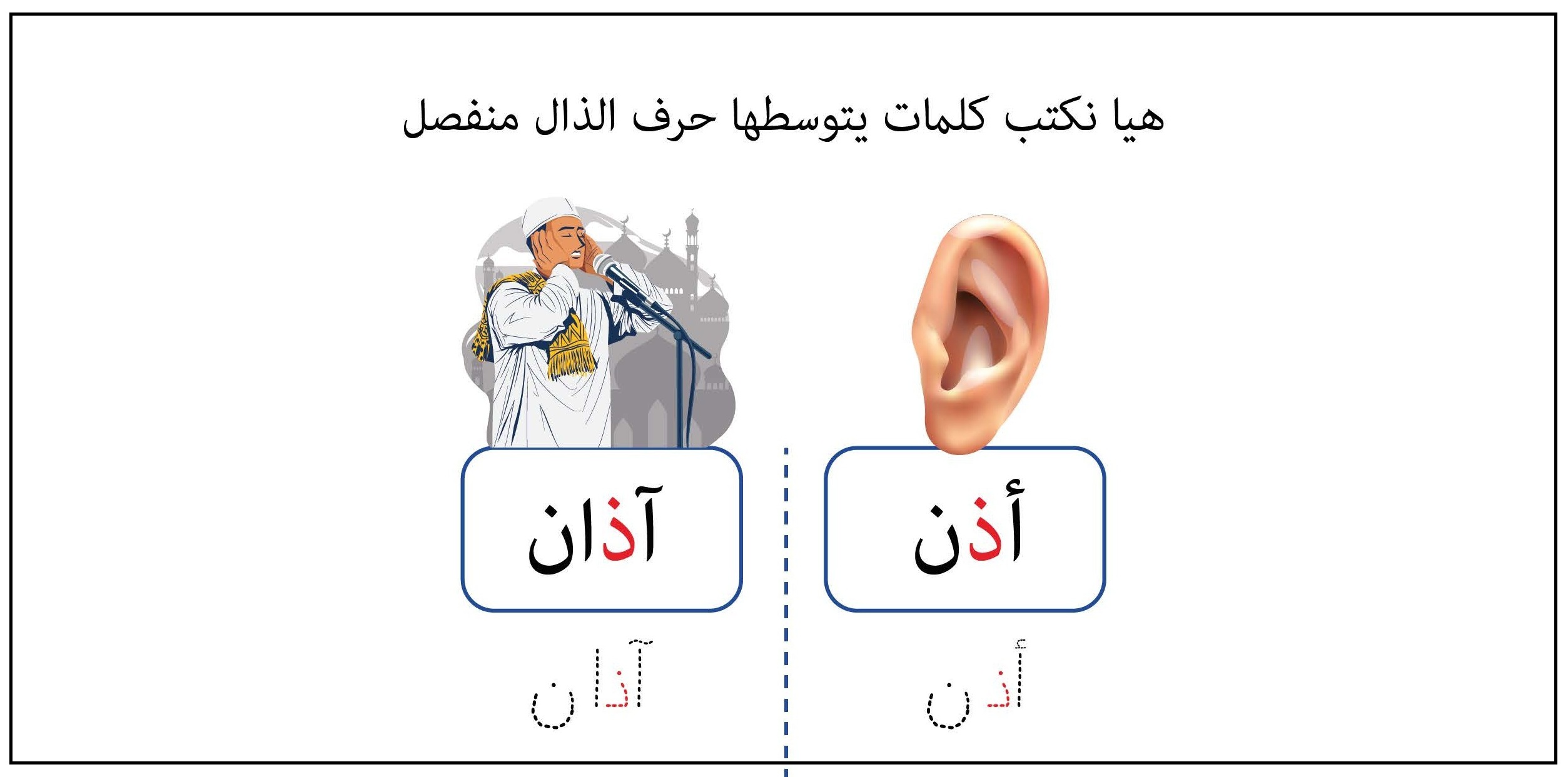 كلمات يتوسطها حرف الذال منفصل
