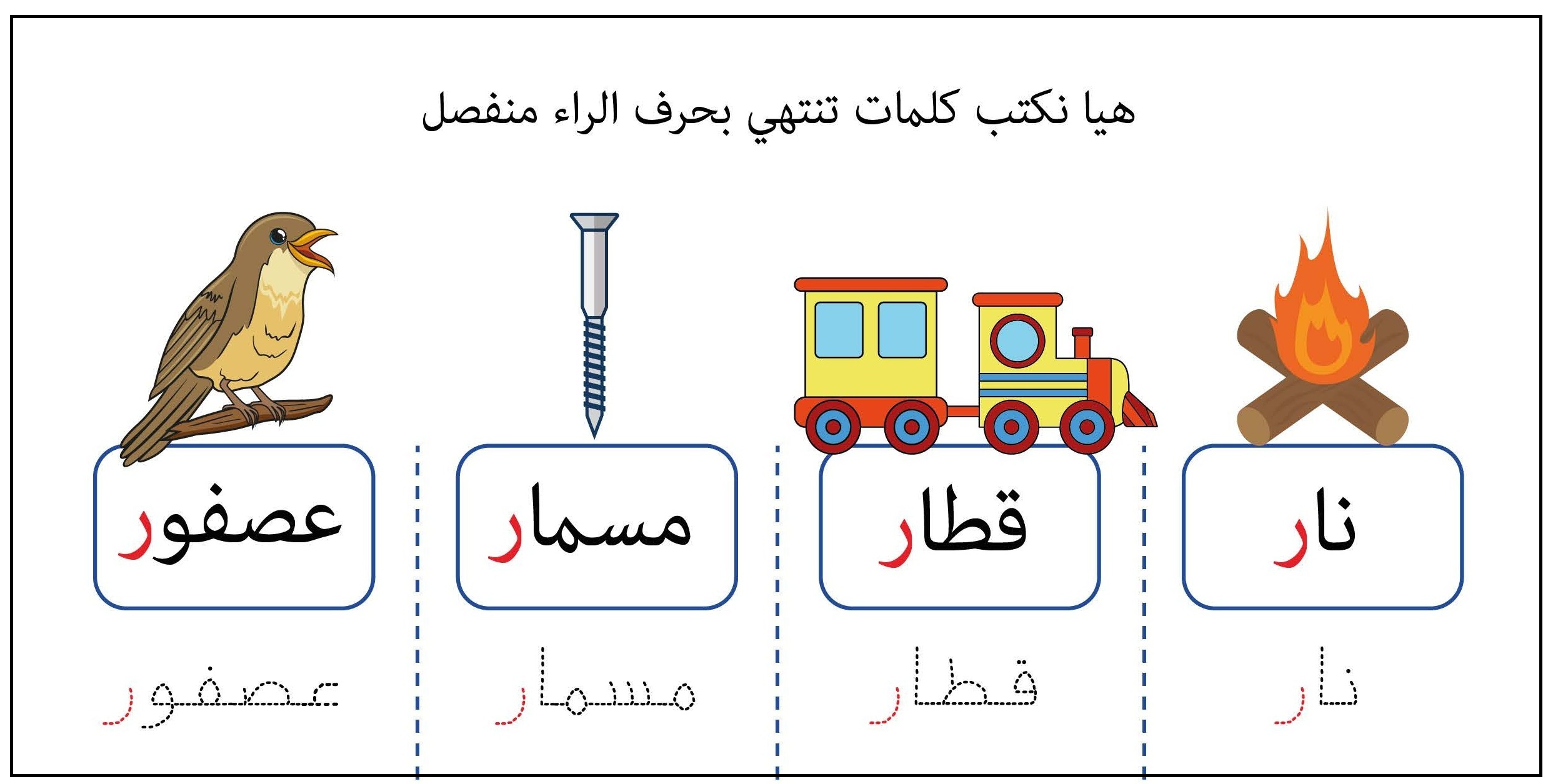 كلمات تنتهي بحرف الراء منفصل