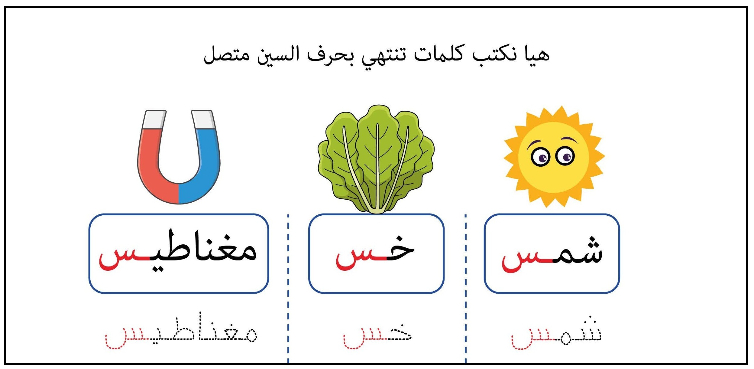 كلمات تنتهي بحرف السين متصل