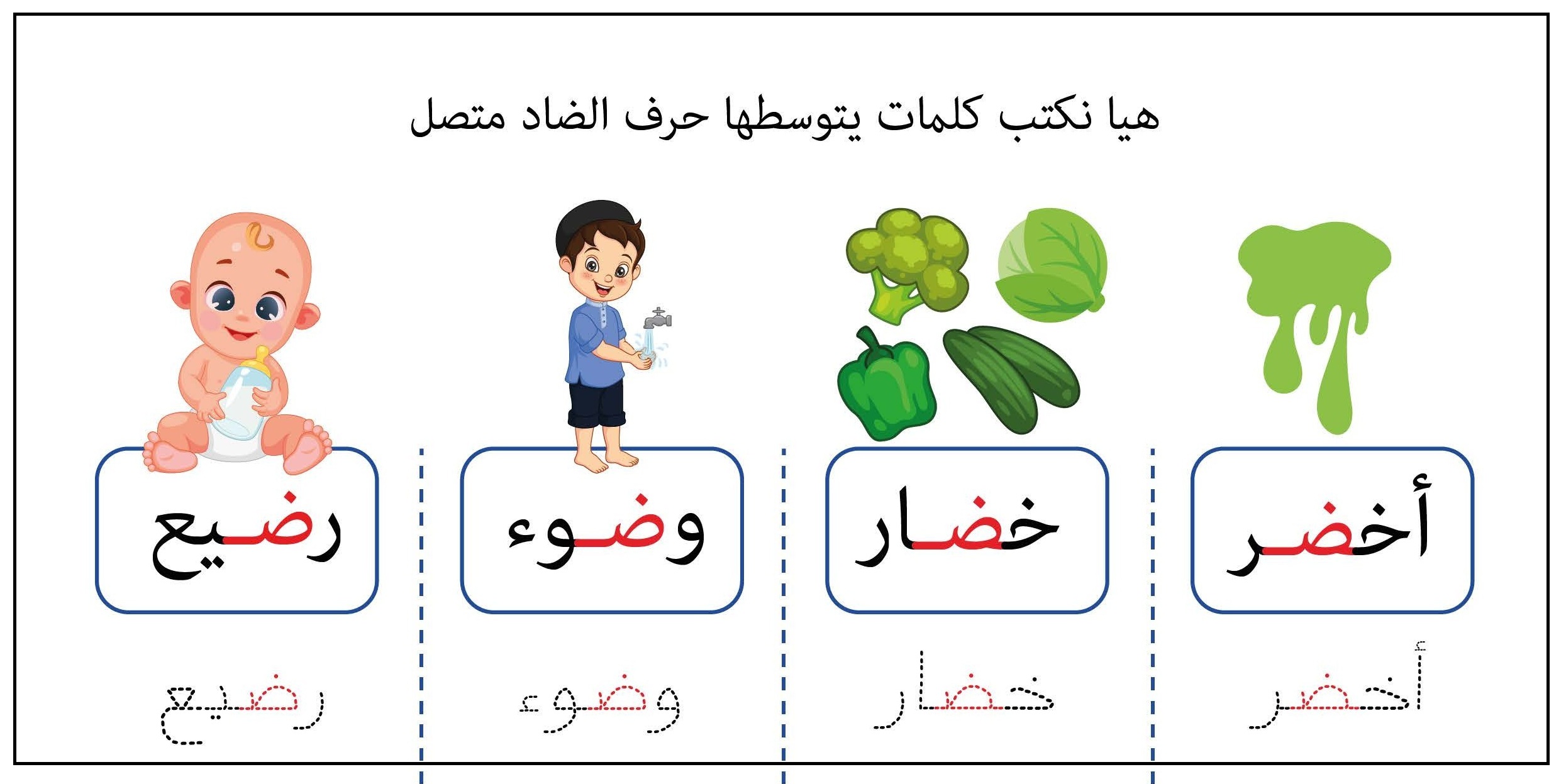 كلمات يتوسطها حرف الضاد متصل