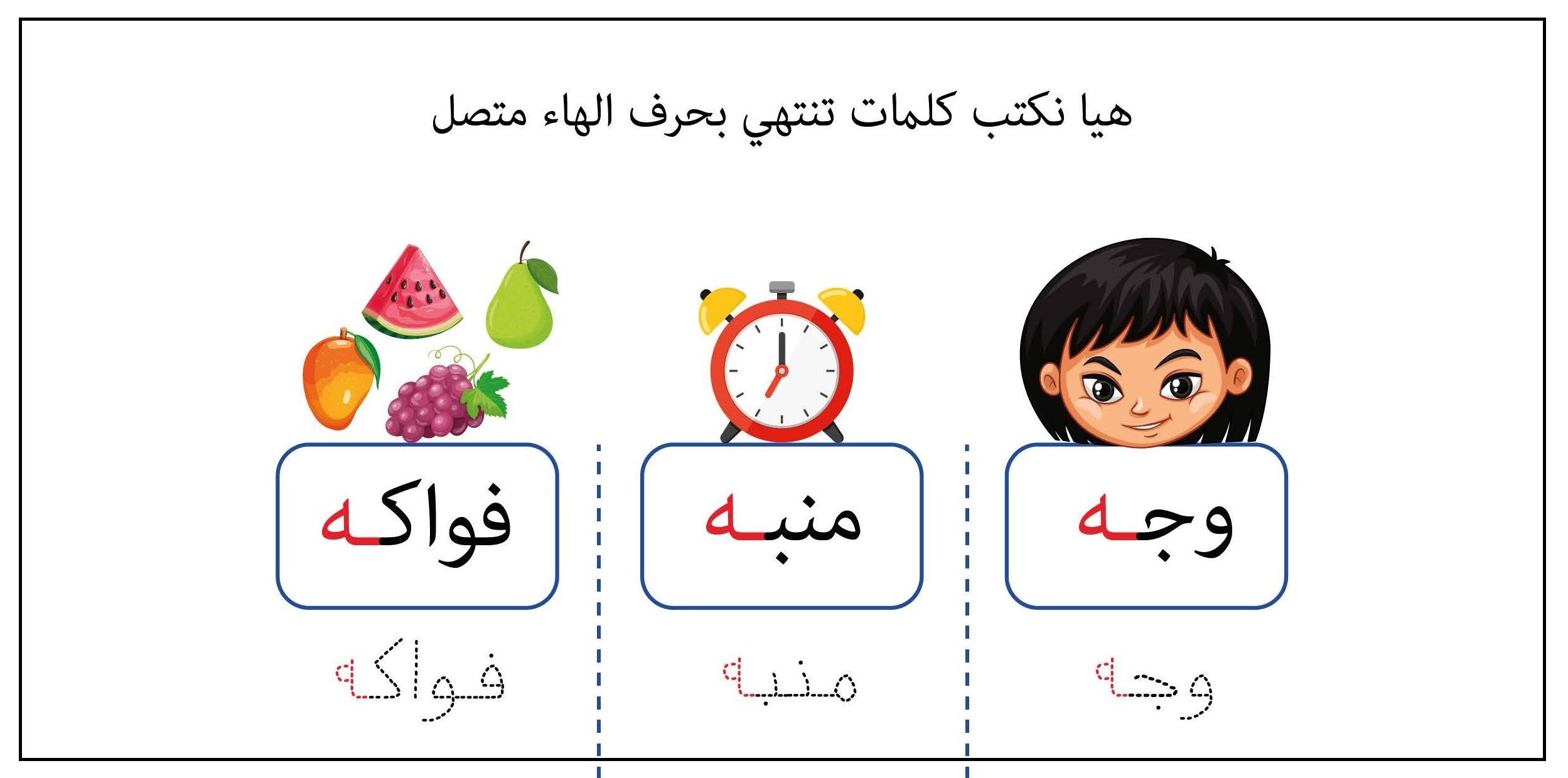 كلمات تنتهي بحرف الهاء متصل