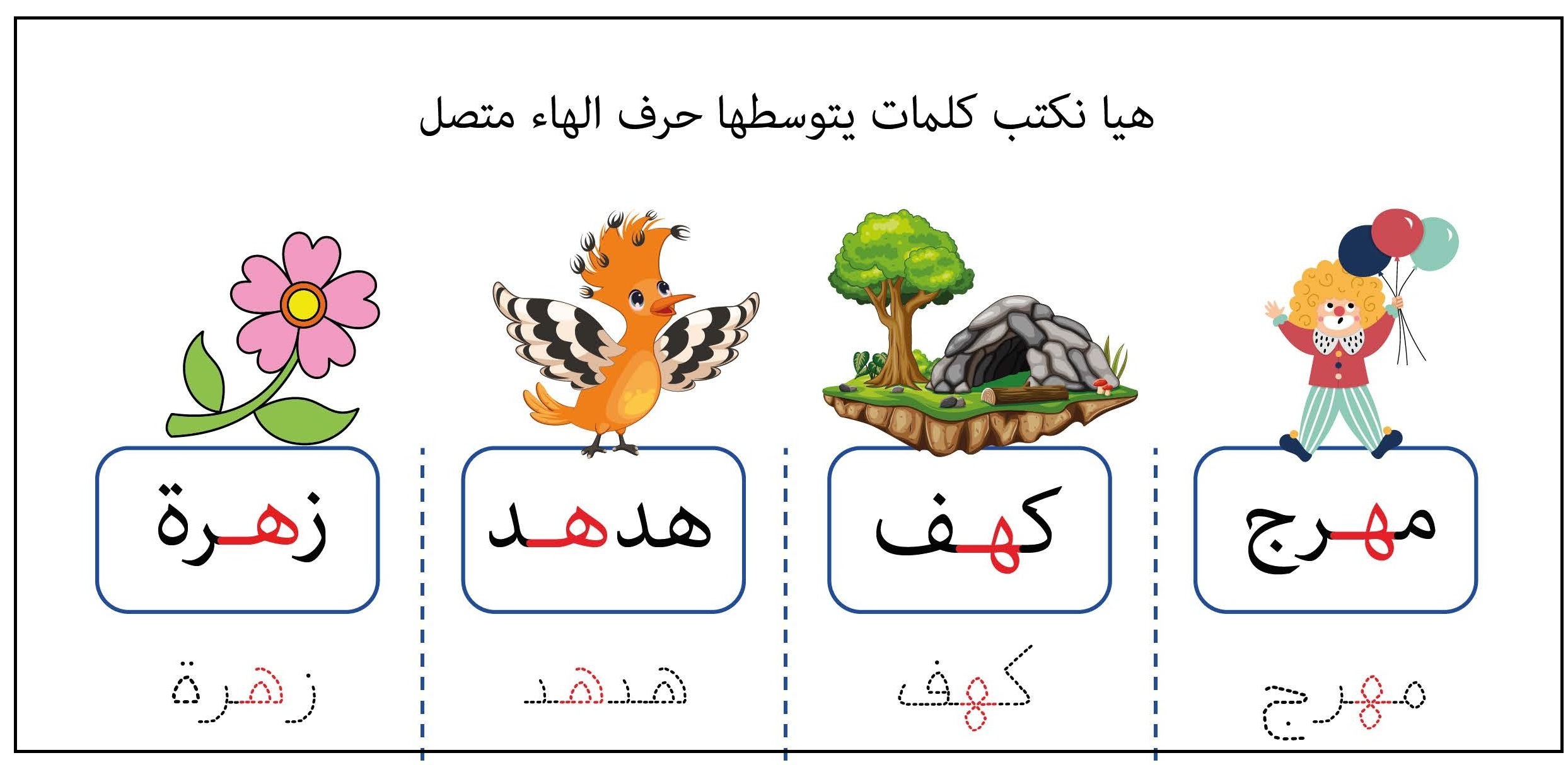 كلمات يتوسطها حرف الهاء متصل