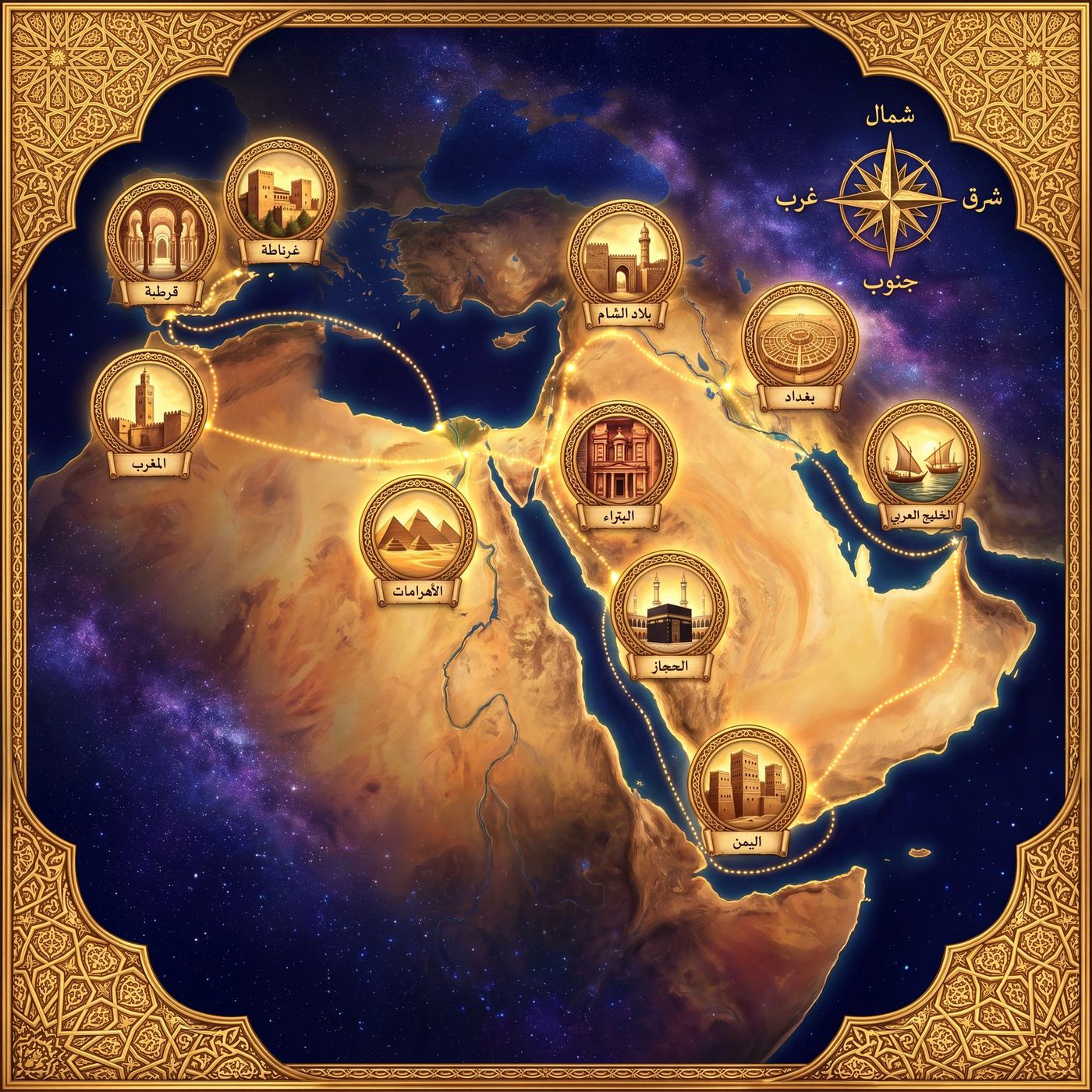 خريطة العالم العربي — مسار رحلة سراج